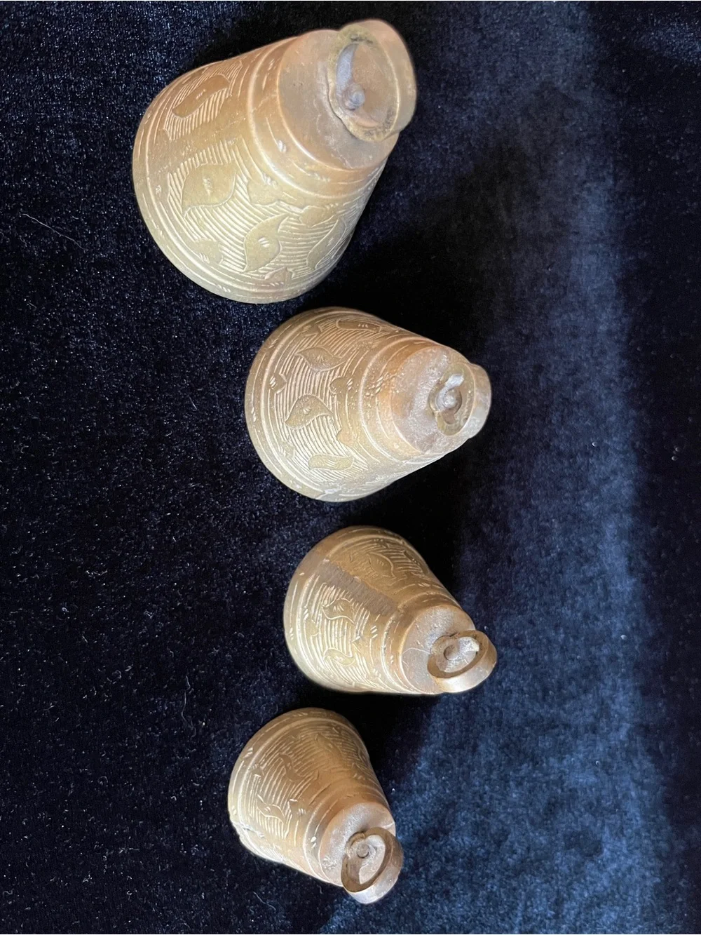 Set of 4 step down size Vintage Brass Camel Bells India
